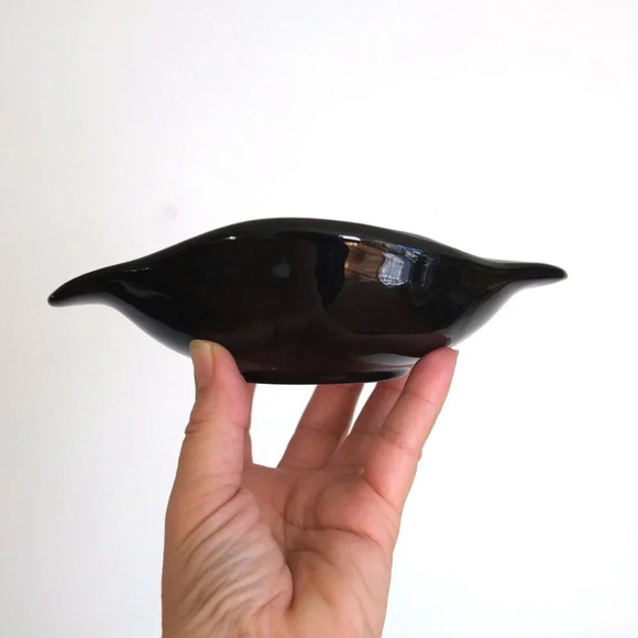 Vintage Sascha Brastoff Mid Century MCM Black and Yellow Ceramic Floral Dish - Picture 4 of 6